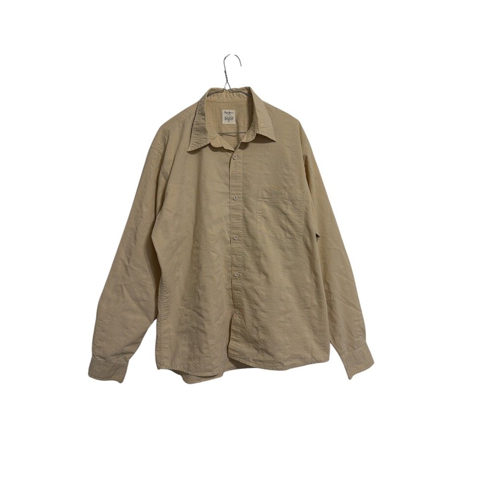 Pepe‎ Jeans London Shirt Men’s XL Beige Button Up Long Sleeve Casual Lightweight